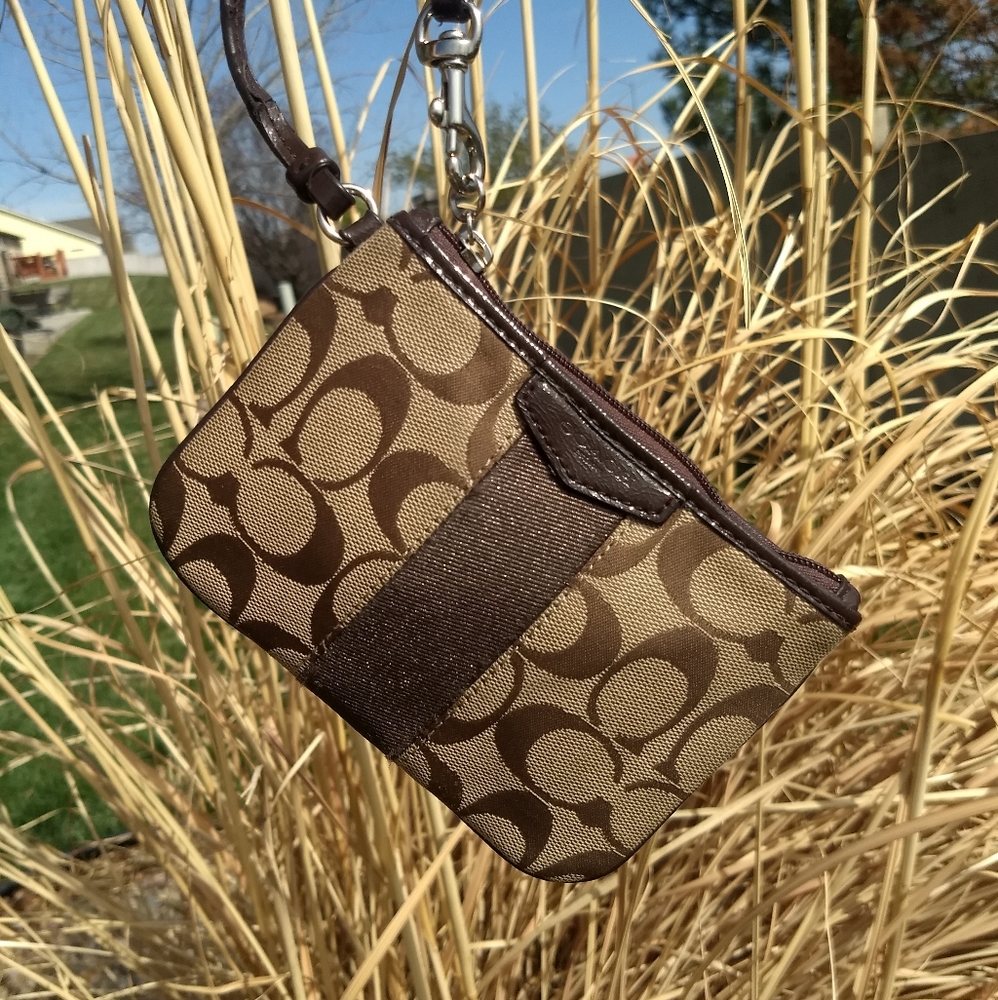 Coach Signature Khaki Canvas Wristlet